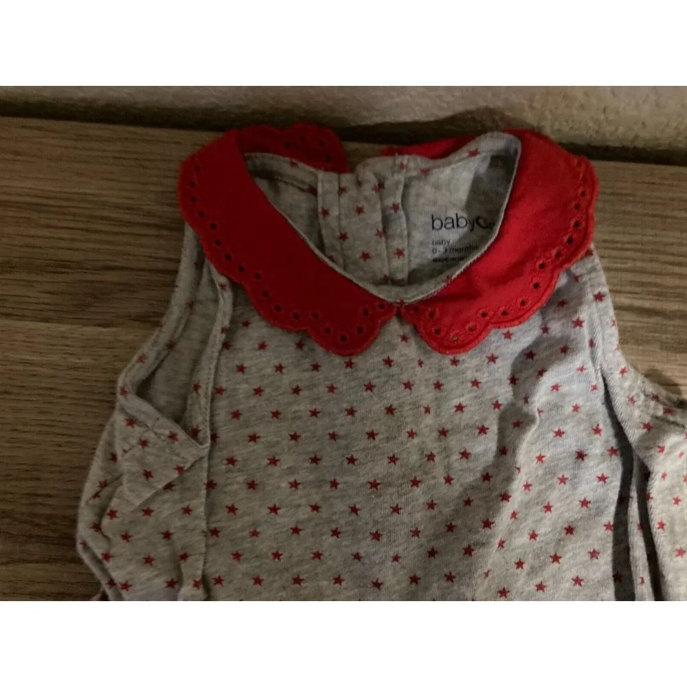 BabyGap Gray and Red Star Print Cotton Dress 0-3 Months GUC Matching Bloomers